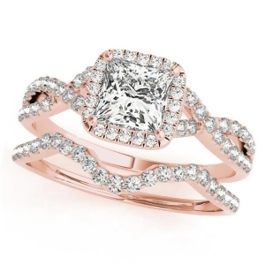 Twisted Princess Diamond Engagement Ring Bridal Set 18k Rose Gold 1.57ct - All