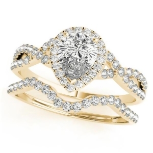 Twisted Pear Diamond Engagement Ring Bridal Set 18k Yellow Gold 1.57ct - All