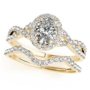 Twisted Oval Diamond Engagement Ring Bridal Set 18k Yellow Gold 1.57ct - All