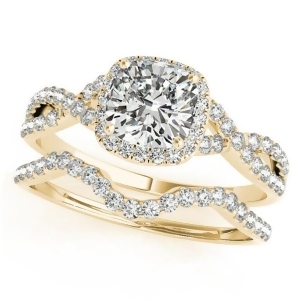 Twisted Cushion Diamond Engagement Ring Bridal Set 18k Yellow Gold 1.57ct - All