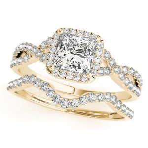 Twisted Princess Diamond Engagement Ring Bridal Set 14k Yellow Gold 0.57ct - All