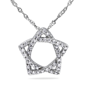 Diamond Star Pendant Necklace 14k White Gold 0.20ct 17 Inch - All