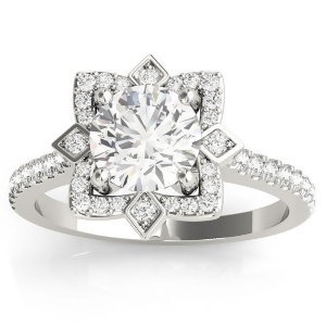 Diamond Royal Halo Engagement Ring Setting 14K White Gold 0.31ct - All