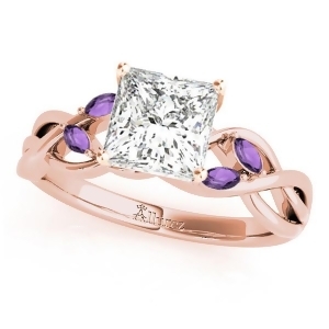 Twisted Princess Amethysts Vine Leaf Engagement Ring 14k Rose Gold 0.50ct - All