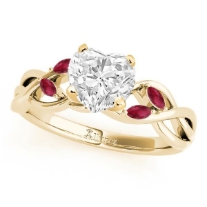 Twisted Heart Rubies Vine Leaf Engagement Ring 14k Yellow Gold 1.50ct - All