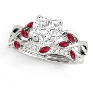 Twisted Heart Rubies and Diamonds Bridal Sets 14k White Gold 1.73ct - All