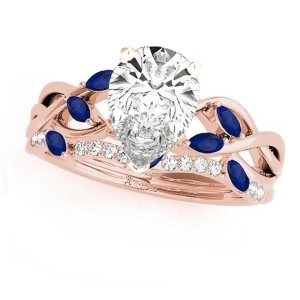 Twisted Pear Blue Sapphires and Diamonds Bridal Sets 14k Rose Gold 1.73ct - All