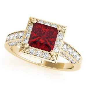 Princess Ruby and Diamond Engagement Ring 14K Yellow Gold 2.20ct - All