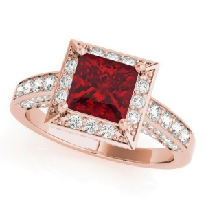 Princess Ruby and Diamond Engagement Ring 18K Rose Gold 2.20ct - All