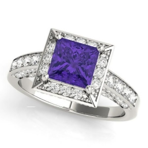 Princess Tanzanite and Diamond Engagement Ring 14K White Gold 2.25ct - All