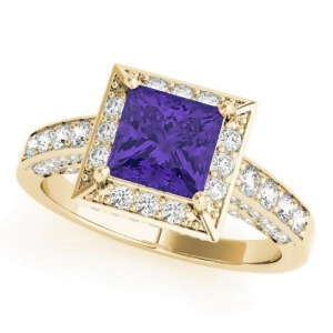 Princess Tanzanite and Diamond Engagement Ring 14K Yellow Gold 2.25ct - All