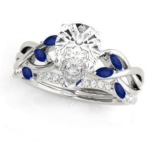 Twisted Pear Blue Sapphires and Diamonds Bridal Sets Platinum 1.73ct - All