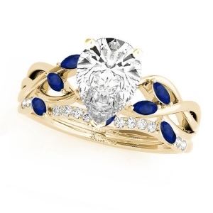 Twisted Pear Blue Sapphires and Diamonds Bridal Sets 14k Yellow Gold 1.73ct - All