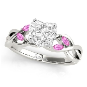 Heart Pink Sapphires Vine Leaf Engagement Ring 18k White Gold 1.00ct - All