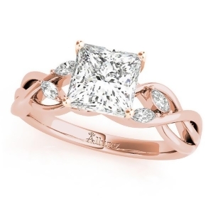 Twisted Princess Diamonds Vine Leaf Engagement Ring 14k Rose Gold 1.50ct - All