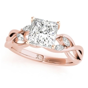 Twisted Princess Diamonds Vine Leaf Engagement Ring 14k Rose Gold 1.00ct - All