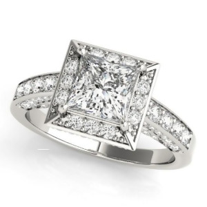 Princess Cut Diamond Halo Engagement Ring Palladium 2.19ct - All
