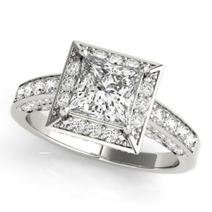 Princess Cut Diamond Halo Engagement Ring Platinum 2.19ct - All