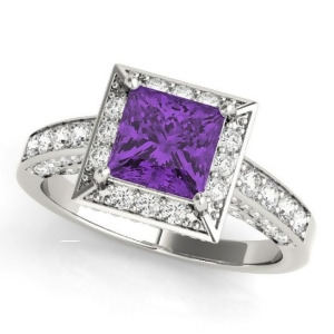 Princess Amethyst and Diamond Engagement Ring 14K White Gold 1.20ct - All