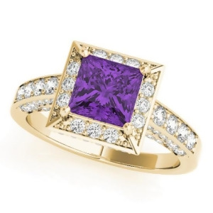 Princess Amethyst and Diamond Engagement Ring 14K Yellow Gold 1.20ct - All