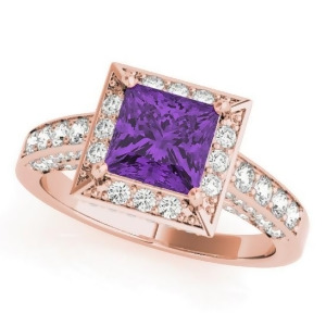 Princess Amethyst and Diamond Engagement Ring 14K Rose Gold 1.20ct - All