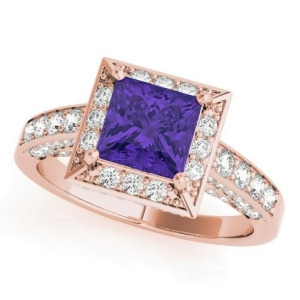 Princess Tanzanite and Diamond Engagement Ring 18K Rose Gold 1.20ct - All