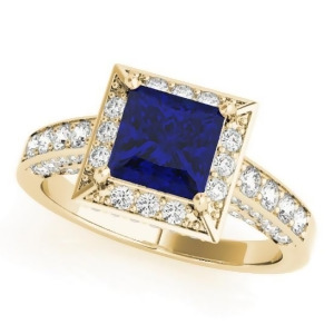 Princess Blue Sapphire and Diamond Engagement Ring 14K Yellow Gold 1.20ct - All