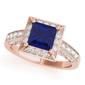 Princess Blue Sapphire and Diamond Engagement Ring 14K Rose Gold 1.20ct - All