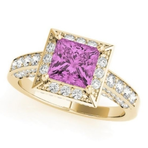 Princess Pink Sapphire and Diamond Engagement Ring 14K Yellow Gold 1.20ct - All