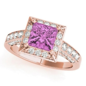Princess Pink Sapphire and Diamond Engagement Ring 14K Rose Gold 1.20ct - All