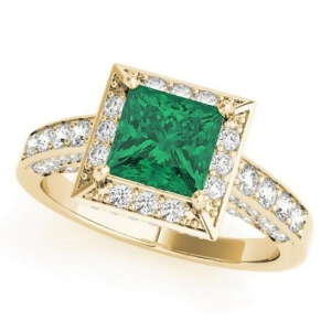 Princess Emerald and Diamond Engagement Ring 14K Yellow Gold 1.20ct - All