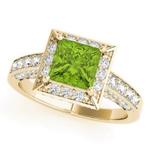Princess Peridot and Diamond Engagement Ring 14K Yellow Gold 1.20ct - All