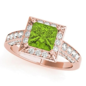 Princess Peridot and Diamond Engagement Ring 14K Rose Gold 1.20ct - All