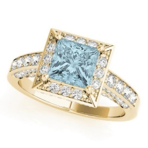 Princess Aquamarine and Diamond Engagement Ring 14K Yellow Gold 2.25ct - All