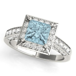 Princess Aquamarine and Diamond Engagement Ring Palladium 2.25ct - All