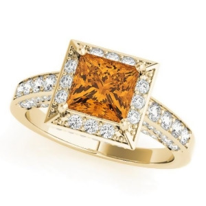 Princess Citrine and Diamond Engagement Ring 14K Yellow Gold 2.25ct - All