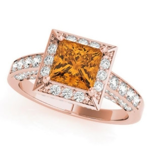 Princess Citrine and Diamond Engagement Ring 14K Rose Gold 2.25ct - All