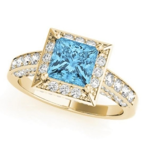 Princess Blue Topaz and Diamond Engagement Ring 14K Yellow Gold 2.25ct - All