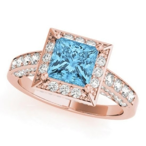 Princess Blue Topaz and Diamond Engagement Ring 14K Rose Gold 2.25ct - All