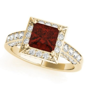 Princess Garnet and Diamond Engagement Ring 14K Yellow Gold 2.20ct - All