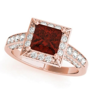 Princess Garnet and Diamond Engagement Ring 14K Rose Gold 2.20ct - All