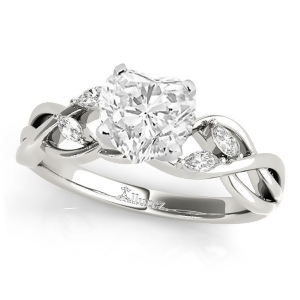 Twisted Heart Diamonds Vine Leaf Engagement Ring 18k White Gold 1.50ct - All