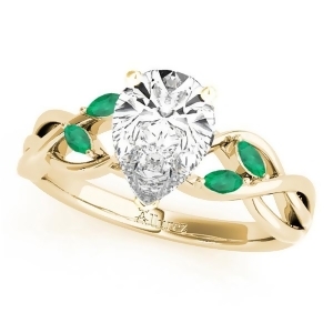 Twisted Pear Emeralds Vine Leaf Engagement Ring 14k Yellow Gold 1.50ct - All