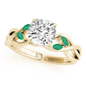 Twisted Cushion Emeralds Vine Leaf Engagement Ring 14k Yellow Gold 1.50ct - All