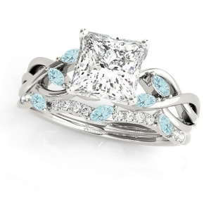 Twisted Princess Aquamarines and Diamonds Bridal Sets 18k White Gold 1.23ct - All