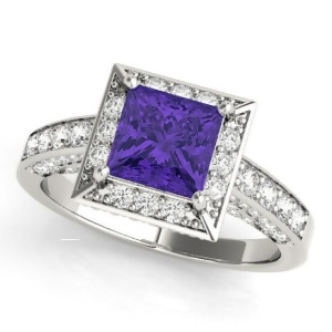Princess Tanzanite and Diamond Engagement Ring Platinum 2.25ct - All