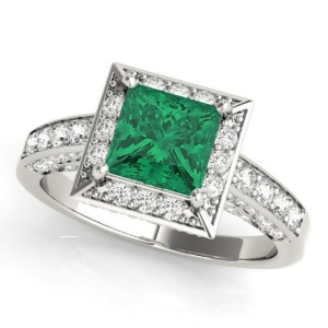 Princess Emerald and Diamond Engagement Ring Palladium 2.25ct - All