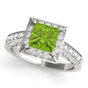 Princess Peridot and Diamond Engagement Ring Platinum 2.20ct - All