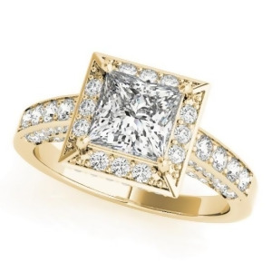 Princess Cut Diamond Halo Engagement Ring 14K Yellow Gold 1.14ct - All