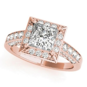 Princess Cut Diamond Halo Engagement Ring 14K Rose Gold 1.14ct - All